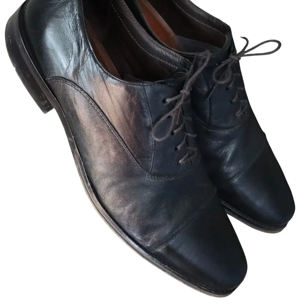 Section X Cap Toe Dress Shoes Black Men 9 M Flex Sheepskin Work Cocktail Comfort